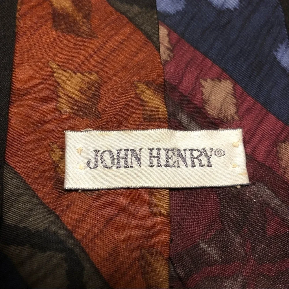 Vintage John Henry 100% Silk Tie. Abstract Design including Florals. Multicolor.